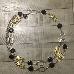 Silver tone flat tiger onyx pattern adjustable chain belt size XL